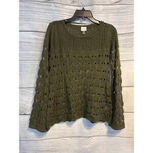 Cupio Crochet-Style Olive Green Sweater Size M